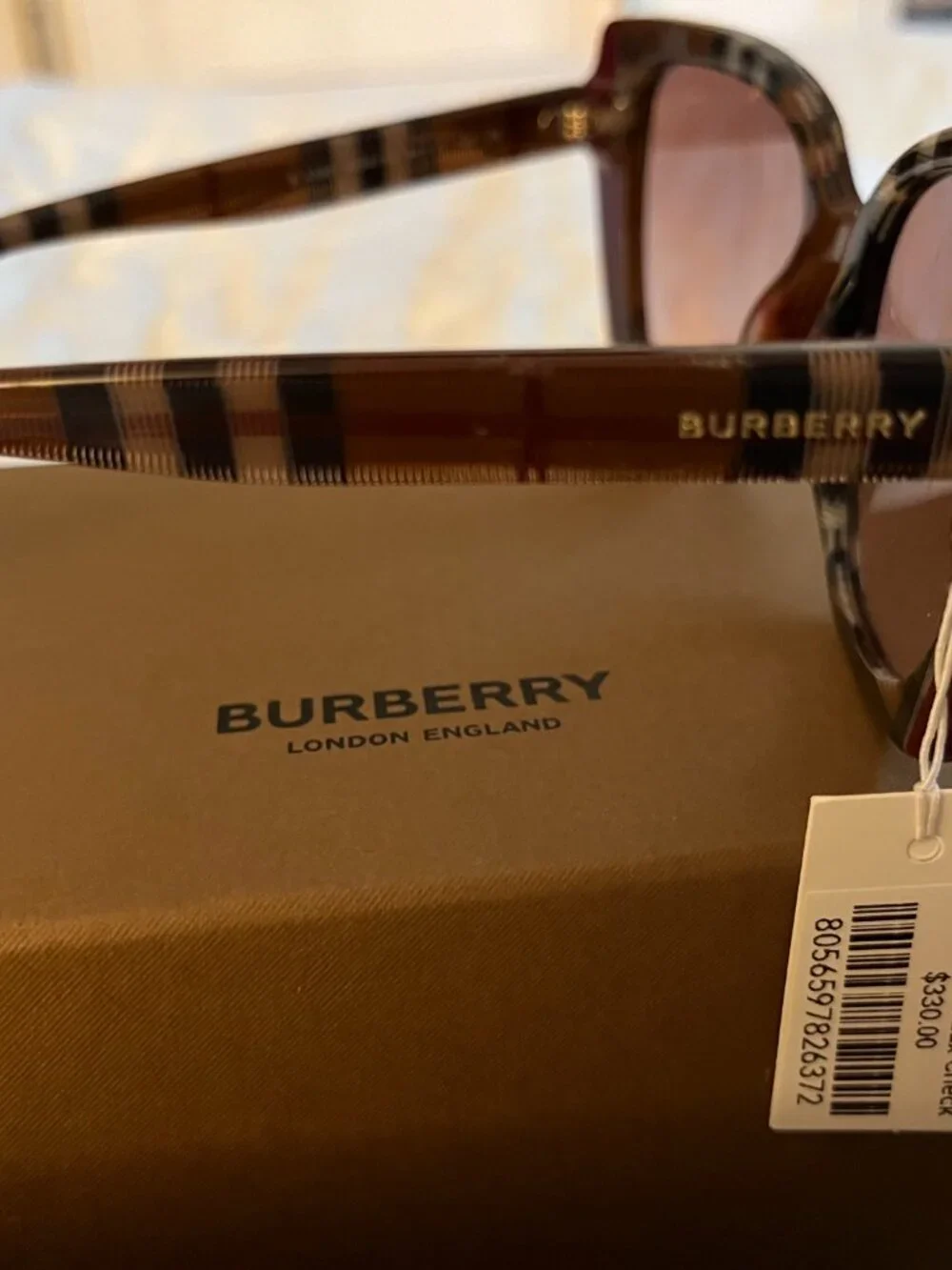 NWT Burberry Meryl BE4393 Check Bordeaux Sunglasses $330